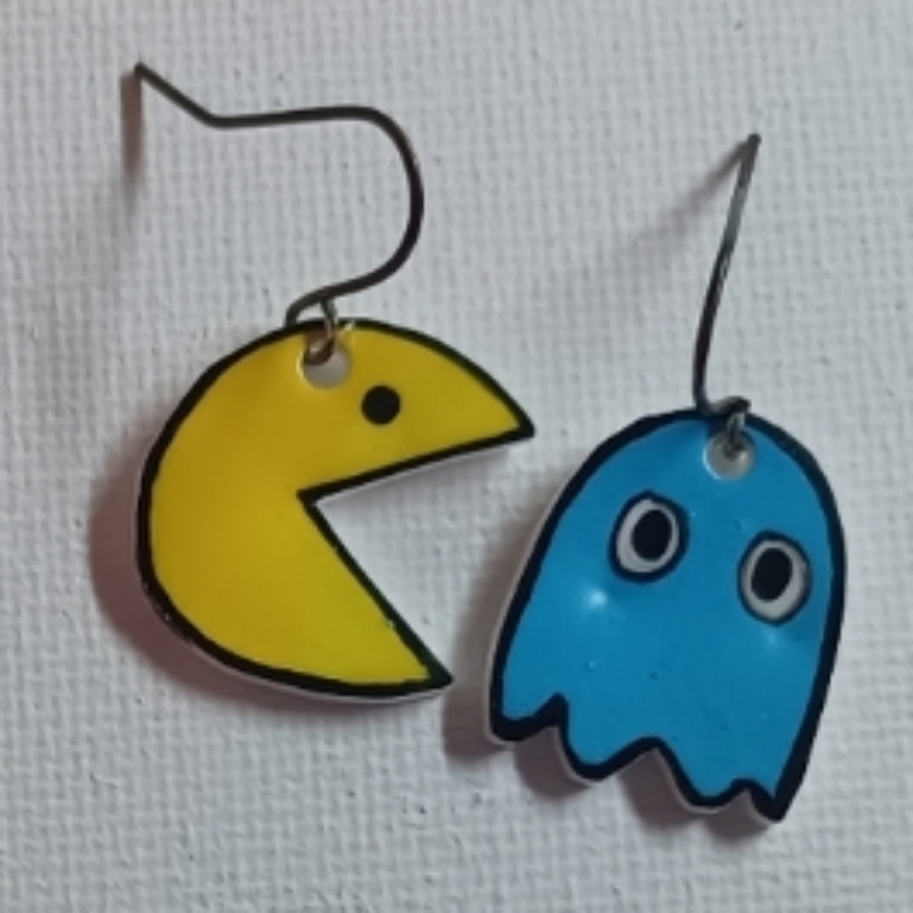 4/$60 New Pac Man & Blue Ghost Pair of Earrings - Hand-Made